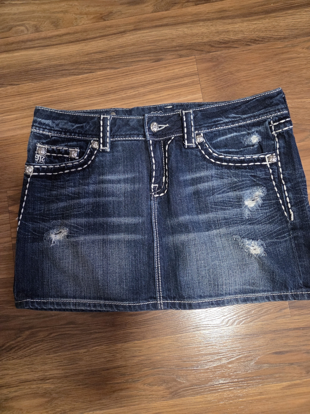 Miss Me Dark Wash Distressed Denim Mini Skirt